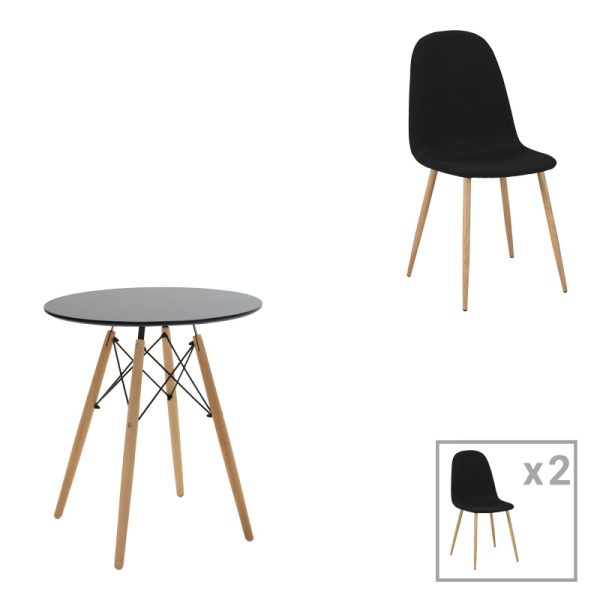 200 001225 Dining table set of 3 pieces Julita-Bella pakoworld mdf in black-natural color D60x73cmIndoor furniture > Dinning sets