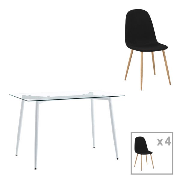 200 001226 Dining table set of 5 pieces Quana-Bella pakoworld clear glass and black metal leg 120x70x75cmIndoor furniture > Dinning sets