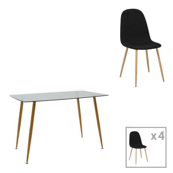 200 001231 Dining table set of 5 pieces Chloe-Bella pakoworld 8mm glass- natural color leg 120x70x75cmIndoor furniture > Dinning sets