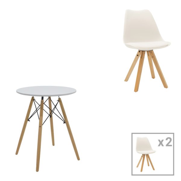 200 001232 Julita-Caron pakoworld dining table set of 5 white mdf - natural color legs Φ60x73cmIndoor furniture > Dinning sets