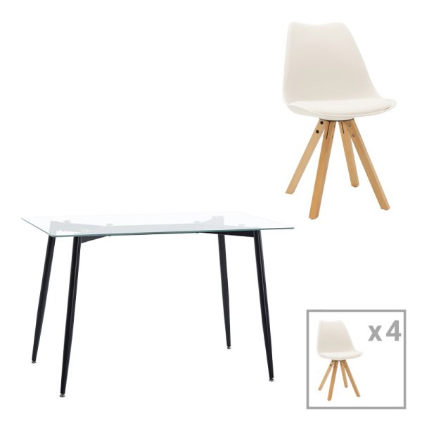 200 001233 Quana-Caron pakoworld dining table set of 5 pieces glass 8mm transparent - white leg 120x70x75cmIndoor furniture > Dinning sets