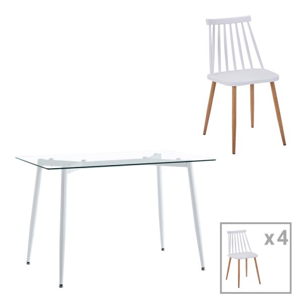 200 001237 Quana-Aurora I pakoworld dining table set of 5 pieces in transparent-white shade 120x70x75cmIndoor furniture > Dinning sets