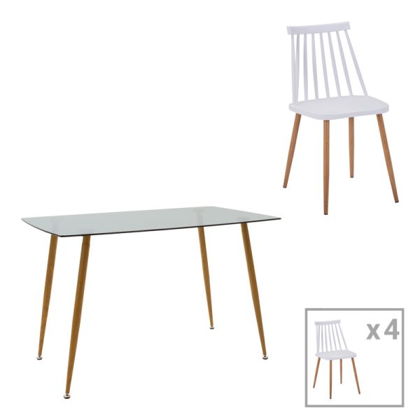 200 001240 Dining table Chloe-Aurora I pakoworld set of 5 pieces glass 8mm anthracite - natural leg 120x70x75cmIndoor furniture > Dinning sets