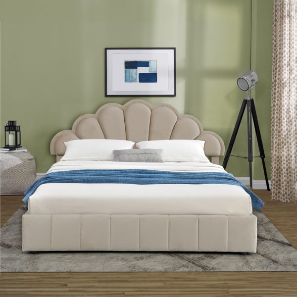 234 000016 2 Double bed Wardie pakoworld velvet beige with storage 160x200cmIndoor furniture > Beds