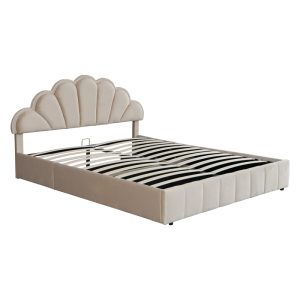 234 000016 3 Double bed Wardie pakoworld velvet beige with storage 160x200cmIndoor furniture > Beds