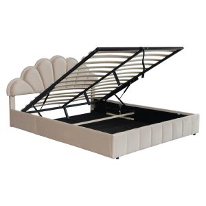 234 000016 4 Double bed Wardie pakoworld velvet beige with storage 160x200cmIndoor furniture > Beds