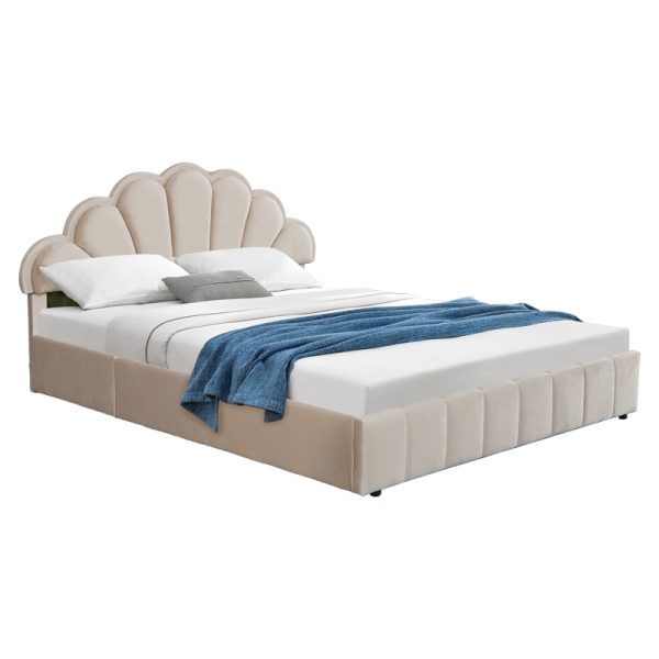 234 000016 Double bed Wardie pakoworld velvet beige with storage 160x200cmIndoor furniture > Beds