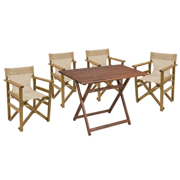 237 000045 Dining table Retto set of 5 pieces solid beech wood walnut-PVC beige-ecru 80x60x72cmOutdoor furniture > Garden food table