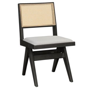 247 000003 Winslow pakoworld chair rubberwood black-pvc rattan matiral-grey fabricIndoor furniture > Chairs
