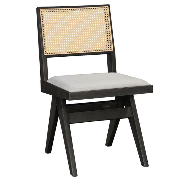 247 000003 Winslow pakoworld chair rubberwood black-pvc rattan matiral-grey fabricIndoor furniture > Chairs
