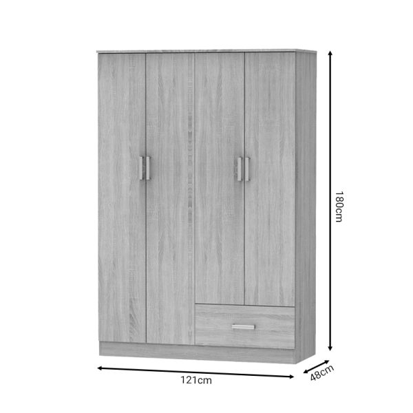 248 000022 2 Four-leaf wardrobe Karter pakoworld sonoma melamine 121x48x180cmIndoor furniture > Wardrobes