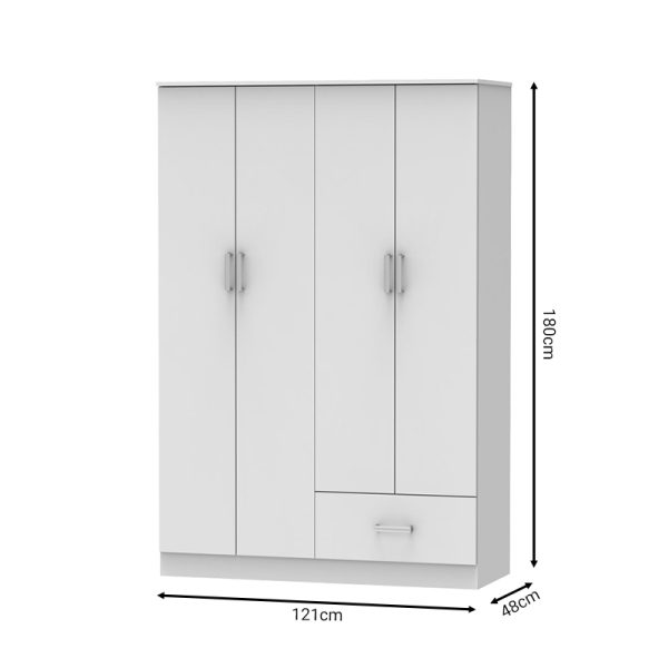 248 000023 2 Four-leaf wardrobe Karter pakoworld white melamine 121x48x180cmIndoor furniture > Wardrobes