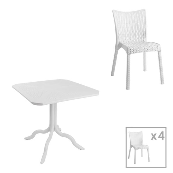 253 000111 Icon-Confident pakoworld dining set 5pcs PP in white shadeOutdoor furniture > Garden food table