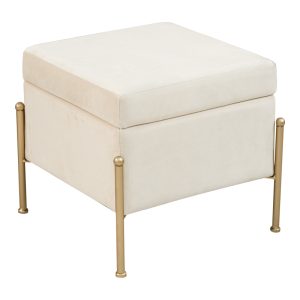 257 000017 Stool-trunk Panton pakoworld velvet cream-golden 40x40x36,5cmIndoor furniture > Stools