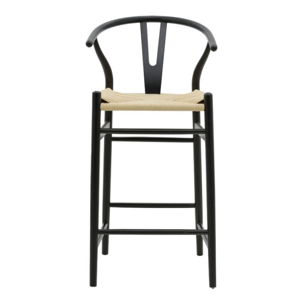 263 000004 3 Bar stool Wishbone pakoworld black beech wood-natural rope 53x54x107cmBOHO CHIC > Stools