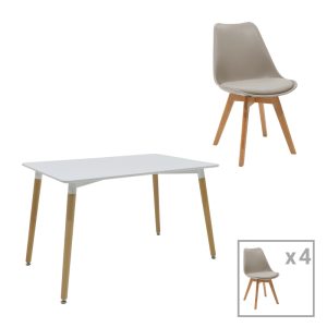 271 000035 Dining table Natali-Gaston A set of 5 pakoworld MDF and beech wood in gray-white-natural shade 120x80x76cmIndoor furniture > Dinning sets