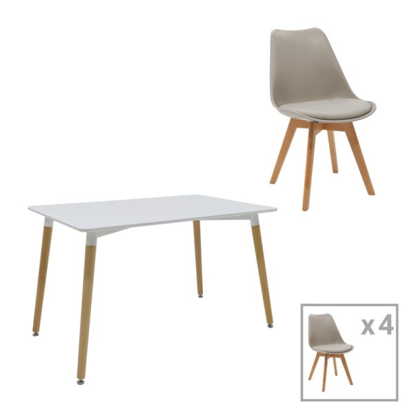 271 000035 Dining table Natali-Gaston A set of 5 pakoworld MDF and beech wood in gray-white-natural shade 120x80x76cmIndoor furniture > Dinning sets