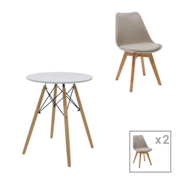 271 000036 Julita-Gaston dining table set of 3 pakoworld MDF and beech wood in gray-white-natural shade Φ60x73cmIndoor furniture > Dinning sets