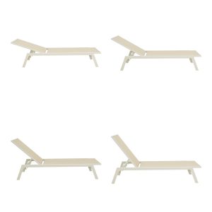 288 000019 4 Boka pakoworld white aluminum and textilene deckchair in beige shade 60x192x31cmOutdoor furniture > Sunbeds