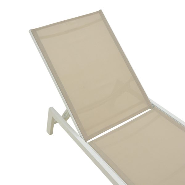 288 000019 5 Boka pakoworld white aluminum and textilene deckchair in beige shade 60x192x31cmOutdoor furniture > Sunbeds