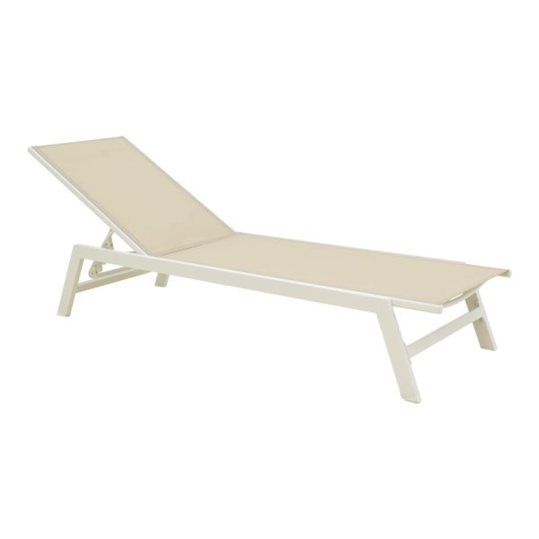 288 000019 Boka pakoworld white aluminum and textilene deckchair in beige shade 60x192x31cmOutdoor furniture > Sunbeds