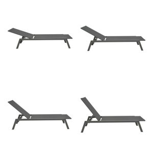 288 000020 4 Boka pakoworld dark grey aluminum and textilene sun lounger in black shade 60x192x31cmOutdoor furniture > Sunbeds