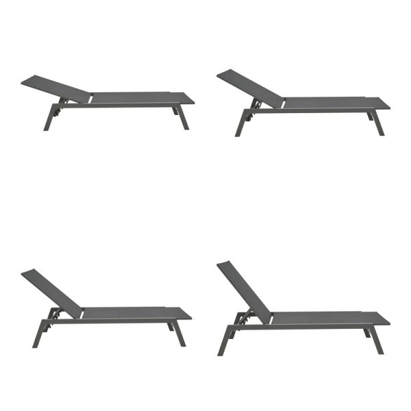 288 000020 4 Boka pakoworld dark grey aluminum and textilene sun lounger in black shade 60x192x31cmOutdoor furniture > Sunbeds