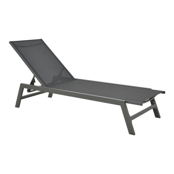 288 000020 Boka pakoworld dark grey aluminum and textilene sun lounger in black shade 60x192x31cmOutdoor furniture > Sunbeds