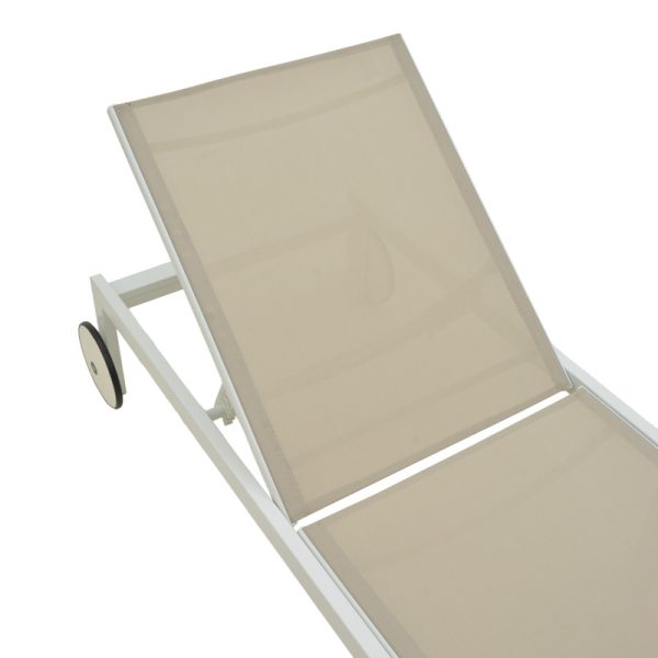 288 000021 4 Deckchair Mailo pakoworld white aluminum and textilene in beige shade 71x206x30cmOutdoor furniture > Sunbeds