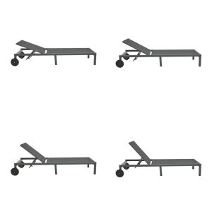 288 000022 4 Deckchair Mailo pakoworld dark grey aluminum and textilene in black shade 71x206x30cmOutdoor furniture > Sunbeds