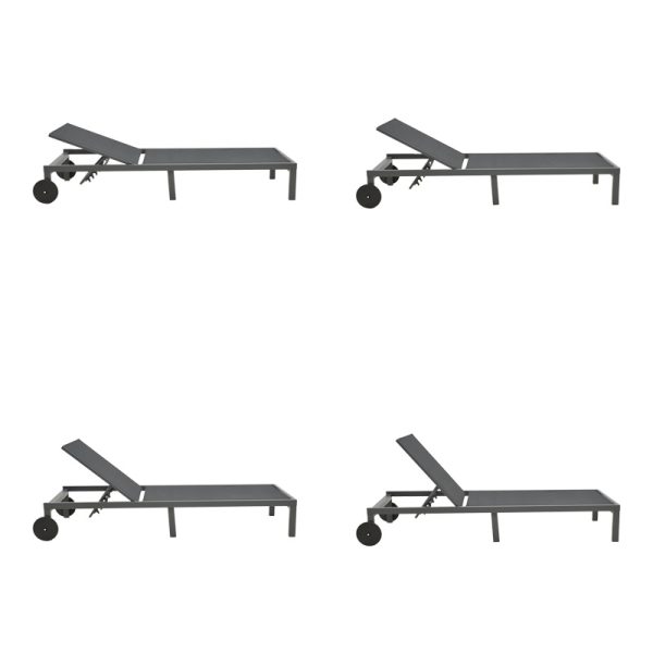 288 000022 4 Deckchair Mailo pakoworld dark grey aluminum and textilene in black shade 71x206x30cmOutdoor furniture > Sunbeds