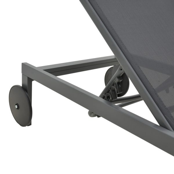 288 000022 5 Deckchair Mailo pakoworld dark grey aluminum and textilene in black shade 71x206x30cmOutdoor furniture > Sunbeds