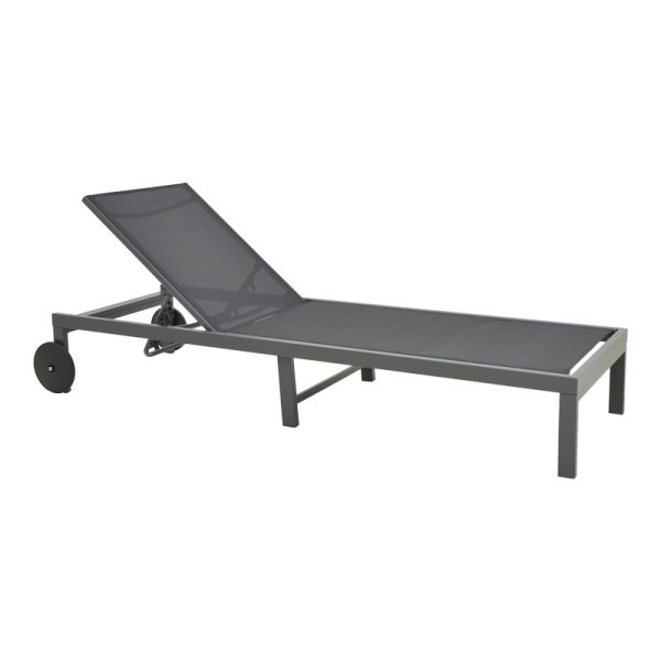 288 000022 Deckchair Mailo pakoworld dark grey aluminum and textilene in black shade 71x206x30cmOutdoor furniture > Sunbeds