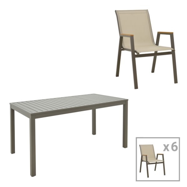 288 000031 Kliton-Azelie dining table set of 7 pakoworld in champagne color 150x80x74cmOutdoor furniture > Garden food table
