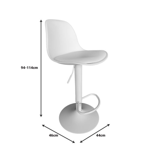 292 000041 4 Bar stool Louser pakoworld height adjustable white pp with cushion-white metal base 44x46x114cmIndoor furniture > Bar stools
