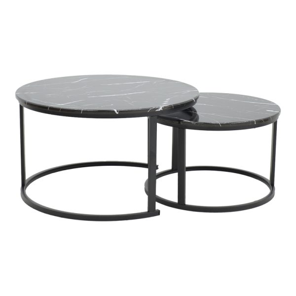 292 000058 2 Coffee table Revelon pakoworld set of 2 mdf in black marble look 80x80x45cmIndoor furniture > Coffee tables