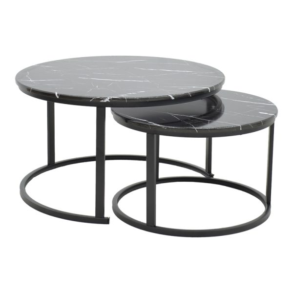 292 000058 Coffee table Revelon pakoworld set of 2 mdf in black marble look 80x80x45cmIndoor furniture > Coffee tables