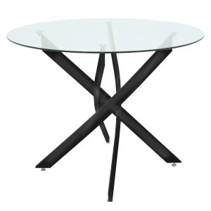 292 000060 Antoro pakoworld table glass and metal legs in black shade D80x75cmIndoor furniture > Dining Tables