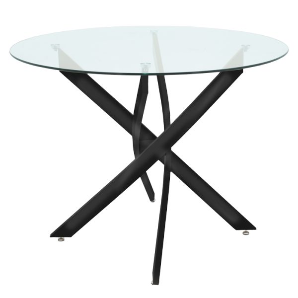 292 000060 Antoro pakoworld table glass and metal legs in black shade D80x75cmIndoor furniture > Dining Tables