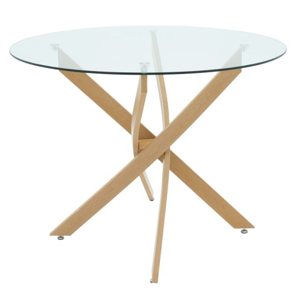 292 000064 Antoro pakoworld table glass and metal legs in a natural shade D100x75cmIndoor furniture > Dining Tables