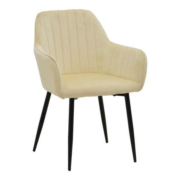292 000087 Armchair Noor pakoworld beige velvet fabric with black color metal leg 58x58x86cmIndoor furniture > Armchairs