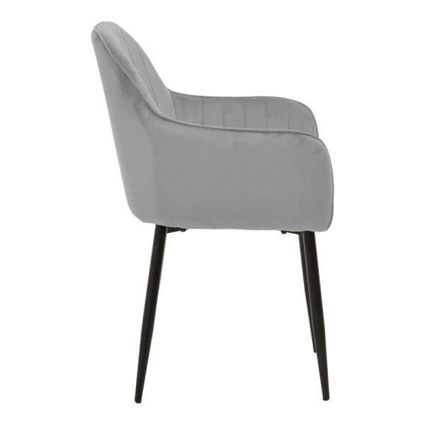 292 000089 2 Armchair Noor pakoworld grey velvet fabric with black color metal leg 58x58x86cmIndoor furniture > Armchairs