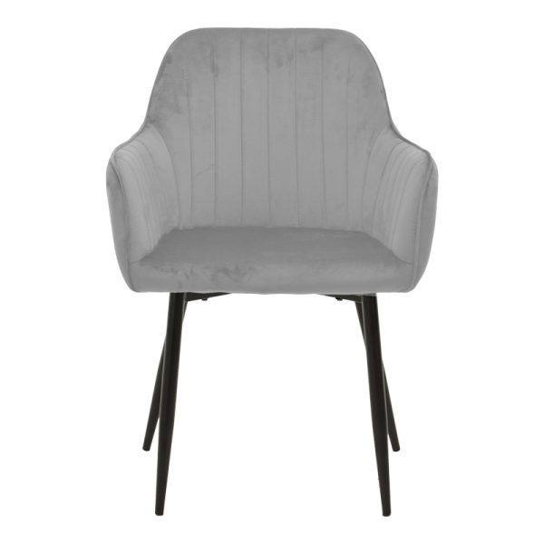 292 000089 3 Armchair Noor pakoworld grey velvet fabric with black color metal leg 58x58x86cmIndoor furniture > Armchairs