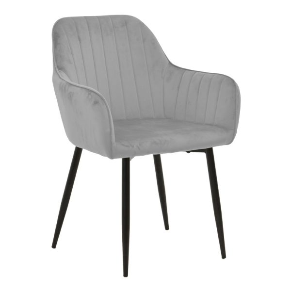 292 000089 Armchair Noor pakoworld grey velvet fabric with black color metal leg 58x58x86cmIndoor furniture > Armchairs