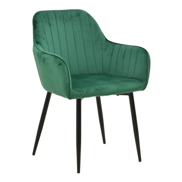 292 000090 Armchair Noor pakoworld green velvet fabric with black color metal leg 58x58x86cmIndoor furniture > Armchairs