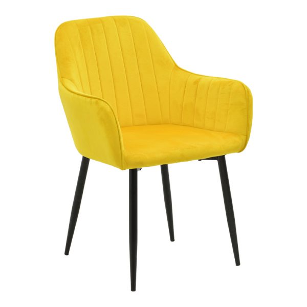 292 000091 Armchair Noor pakoworld yellow velvet fabric with black color metal leg 58x58x86cmIndoor furniture > Armchairs