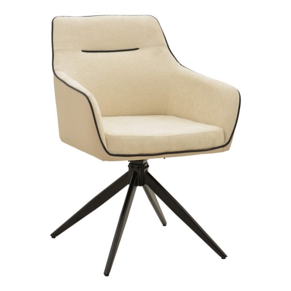 292 000093 Rotating armchair Debra pakoworld beige fabric-pu with black color metal leg 64x60x83cmIndoor furniture > Armchairs