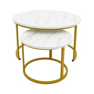 292 000096 2 Coffee table Relevon pakoworld set of 2 mdf in white marble look 80x80x45cmIndoor furniture > Coffee tables