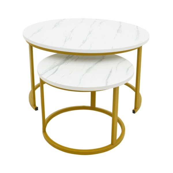 292 000096 2 Coffee table Relevon pakoworld set of 2 mdf in white marble look 80x80x45cmIndoor furniture > Coffee tables