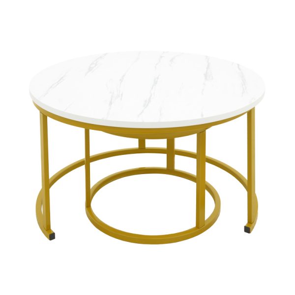 292 000096 3 Coffee table Relevon pakoworld set of 2 mdf in white marble look 80x80x45cmIndoor furniture > Coffee tables